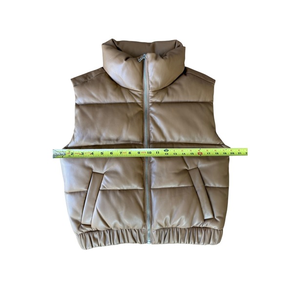 Abercrombie & Fitch Vegan Leather Puffer Vest Womens Small Tan Sleeveless Jacket - Picture 7 of 9